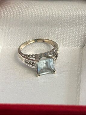 10k white gold Aquamarine Square-Cut Ring